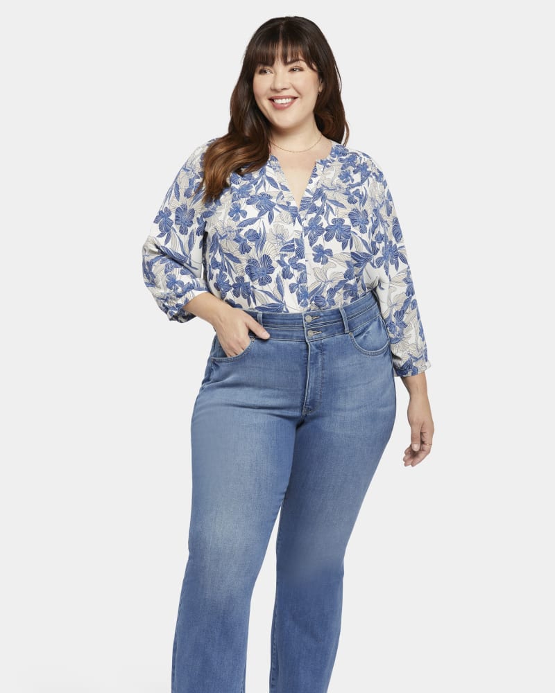 Front of a model wearing a size 14W High Rise Ava Flare in Lovesick by NYDJ. | dia_product_style_image_id:228419